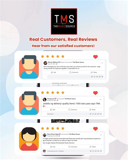 Want to know what our customers really think? We're proud to share real reviews from satisfied customers who have experienced the best service and products from THE MUSIC SOURCE! Visit our store today and experience it for yourself! #THEMUSICSOURCE #CustomerReviews #SatisfiedCustomers #MusicEquipment #MusicalInstruments #CustomerTestimonials SHOP NOW! 🛒 Lazada: https://tinyurl.com/yr8c4k2j 🛒 Shopee https://tinyurl.com/yc55tdpn 🛒 Tiktok Shop https://tinyurl.com/4t2z9tk3 🛒 Website https://them