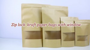 Reusable 500g Kraft Paper Bags for Nuts Zipper Seal Stand up Pouches Packaging Zip Lock Paper Bags With Window