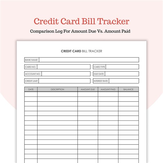 Credit Card Bill Tracker - Amount Due Vs Paid - Balance Log - Google Docs and PDF - Etsy Australia