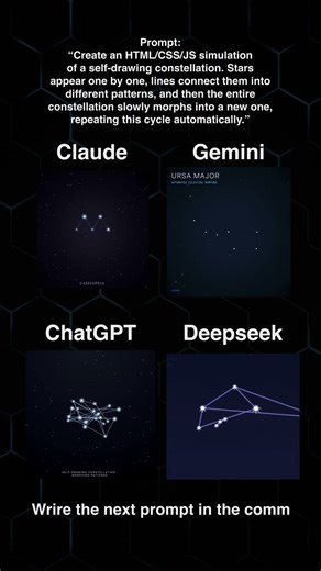 14 ChatGPT vs Gemini vs DeepSeek vs Claude — Self-Drawing Constellation Animation (HTML/CSS/JS)