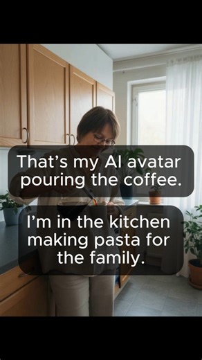 That’s my AI avatar pouring the coffee… 🙃 while I’m in the kitchen making pasta for the family. She’s not just a video clip. She’s online sharing how to start a digital nomad business, for me. People think freedom means working from anywhere. It’s not. 🙈 Freedom is when your business keeps working without you. 👌 My avatar does the talking, sells the digital products, and keeps everything running while I live my life. If you want to build income that travels with you too, start with the Digita