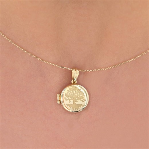 Custom Photo Locket Necklace , Personalized 14k Solid Gold Round Locket for Women , Dainty Tree of Life Gold Locket , Engravable Gold Locket - Etsy Australia