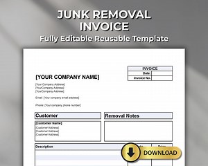 Junk Removal Invoice Template - Hauling Receipt - PDF, Word, Excel, Numbers - Editable & Printable - Etsy
