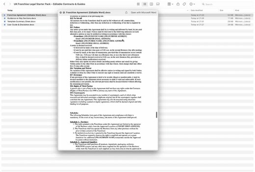 UK Restaurant Franchise Agreement Template | Editable Legal Contract for Food & Hospitality Businesses | Instant Download - Etsy