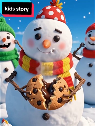 Adorable snowmen playing in the snow, sharing sweet treats and happy moments. High-energy cartoon action with a cozy winter feeling.#storytime #kidstiktok #storykidss