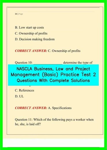 NASCLA Business, Law and Project Management Basic Practice Test 2 Questions With Complete Solution