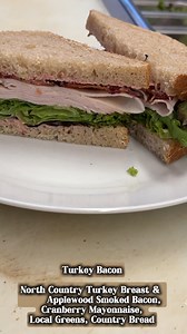We strive for a simple, wholesome, and delicious menu. Our Turkey Bacon Sandwich emobodies these principles. Made with love and care, it's a hearty delight on our house-made country bread. Tender North Country turkey breast, applewood smoked bacon, local greens, and cranberry mayo unite to create a symphony of flavors. Experience the magic with us 🥪 | BirchTree Bread Company