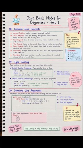 Java Basic Fundamentals 🙌 Full Notes.... Part 1#learning #study #books #music