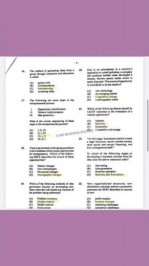 CAPE ENTREPRENEURSHIP UNIT 1 PAPER 1 2020