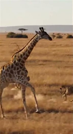 “Running for Life: Giraffe vs. Lions in a Savage Chase 🦒🦁”
