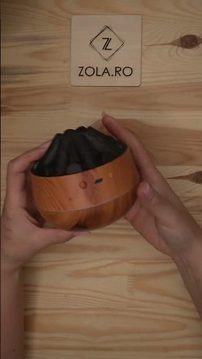 Difuzor de arome Zola 🌋 | Efect vulcan 🔥 LED, 300 ml, 2 moduri, USB 🤎 design lemn