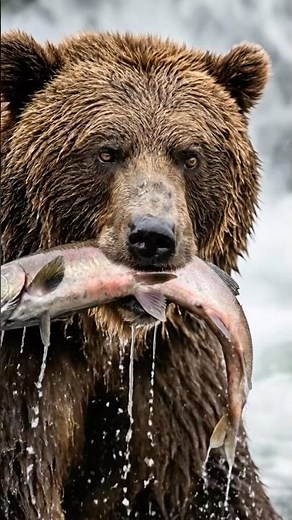 Brown Bear Catches Salmon Mid Air — Brooks Falls Alaska #wildlife #wildlifephotography