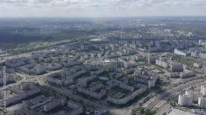 Soviet style architecture. Chernobyl style old building. The construction of the USSR. Panel apartments. Old Soviet Russian buildings and high-rise houses. Drone flying over the amazing cityscape. Stock Video