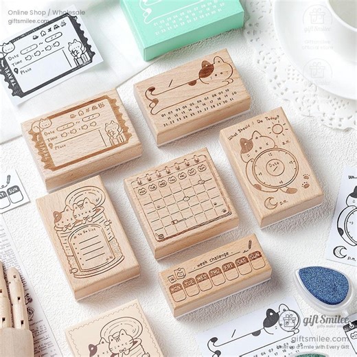 6 Types | Beech Wood Planner Layout With Cat Motifs Rubber Stamp Set | Diary Stamp, Planner Stamp | KS-CK-1250 - Etsy