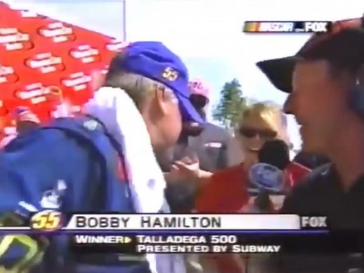 ”Bobby Hamilton was a workin’ man’s hero.” -Mark Martin ➡️On April 22, 2001 Bobby Hamilton won the 2001 Talladega 500. This was Hamilton’s fourth and final win of his Winston Cup career. He would later find success driving his own equipment in the Truck series where he would win the 2004 Craftsman Truck Series Championship. Bobby Hamilton was an old school short-track racer, came from nothing, worked for everything and made it to the big time by doing things his way. Always loved his interviews.