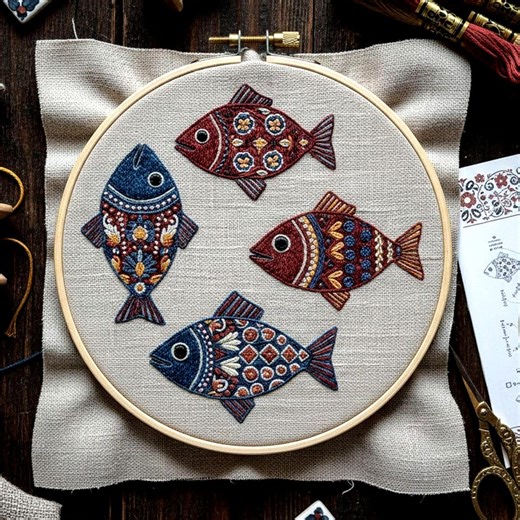 Folk Fish Hand Embroidery Pattern – Vintage Nautical Hoop Art PDF Design - Etsy