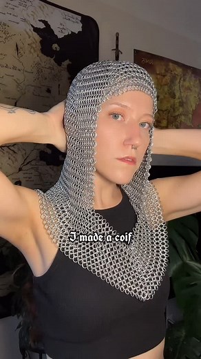 Savannah on Instagram: "I finally finished my chainmail coif ⚔️✨ No, I did not get stuck in my hair. . . . #chainmail #coif #medieval #medievalrevival #fantasy"