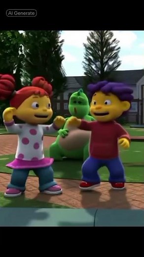 Gabriela and Sid, from Sid the Science Kid fighting AI