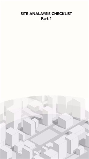 Portfolio Mentor on Instagram: "Posted by the creative and talented• @the.archart Save this Site Analysis Checklist now! ➡️ Analysing a site is a crucial step in architectural design, as it provides insights into the context, constraints, and opportunities that will influence your design decisions. ➡️ Starting with the initial site visits, you will get better ideas for concept and design. Check out the part 2 on feed‼️ Animation by @the.archart [ Site analysis, Architecture, site details, Design