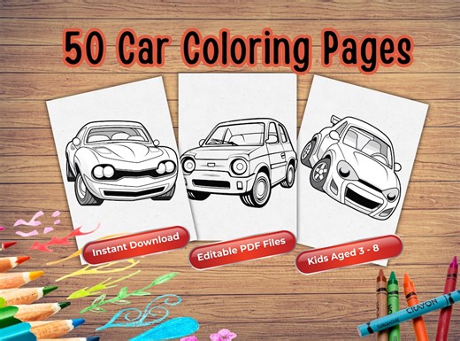 50 Car Coloring Pages for Kids | Printable PDF, A4 & US Letter | Easy Kindergarten Activity and Travel Game - Etsy Australia
