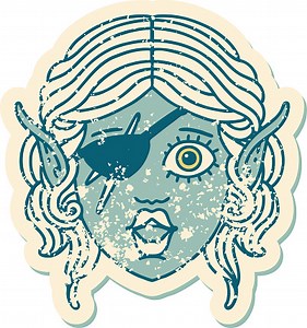 Retro Tattoo Stil Elf Schurkencharakter Gesicht