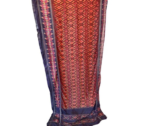 Vintage Handwoven Patolu Fabric: Indian Ikat Sari With Geometric Patterns - Etsy