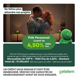 Avec Cetelem, n’attendez plus pour réaliser vos projets ! Profitez du prêt personnel à partir de 4,50% ! | Cetelem France