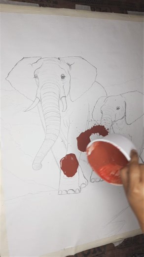 Elephant Acrylic Painting Part 1 Outline #shorts #elephantpainting