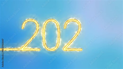 Golden glowing 2026 number forming on a blue background, symbolizing the New Year celebration and countdown animation.