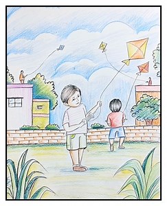 22K views · 823 reactions | Easy scenery drawing ideas. Children flying kites | Drawing Book | Facebook