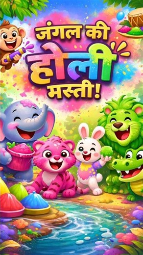 Holi Special Kids Cartoon🐯 | Jungle Animals Holi Celebration | Holi Cartoon Story #holi #holicartoon