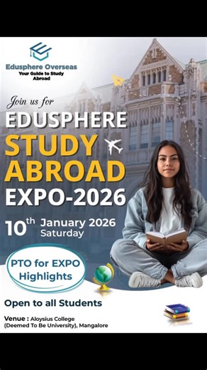 Shreya Das on Instagram: "EDUSPHERE STUDY ABROAD EXPO 2026 ‼️ Meet us at ST ALOYSIUS DEEMED TO BE UNIVERSITY on 10th JANUARY “Edusphere Overseas turning study abroad dreams into reality.” “Receive expert counselling to choose the right country, course, and university for your future.”🤍 . . . . . #fyp #goviral #fypage #like #share"
