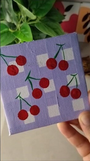 🍒 Cute Cherry Mini Canvas Painting 🎨✨#shortvideo #explore #aestheticart #diy #craft