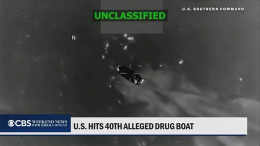 A strike Friday night killed three people and blew up a boat in the Caribbean sea, according to the U.S. Southern Command. This pushes the death toll in the Trump administration’s five-month-old campaign against suspected drug smugglers at sea to 133. | CBS Evening News
