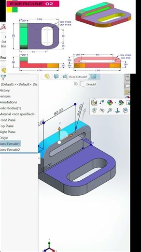 SOLIDWORKS Practice Exercise 2 | Part Modeling Tutorial #shorts #solidworkstutorial #solidworks