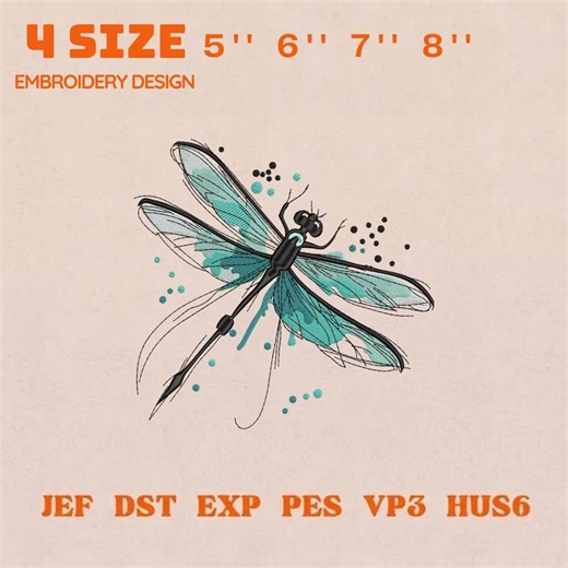 Dragonfly Embroidery Design, Teal Dragonfly Machine Embroidery File, Insect Wing Art, Nature Stitch Pattern, Large Hoop Design, Boho Nature - Etsy