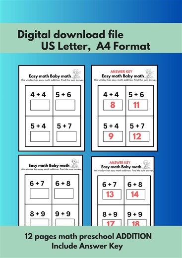Preschool Addition Worksheets | Math 1-10 Printable (PDF) - Etsy