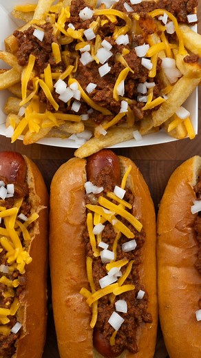 NATHAN’S FAMOUS HOT DOGS! Check out our version of Original Nathan's Franks Famous Boardwalk Chili Cheese Dogs! We even whipped up some fried that we poured chili and cheese all over. And if that ain’t famous then we don’t want to know what is. #nathanshotdogs #chilicheesedog #homemadechili #thegrilldads | The Grill Dads