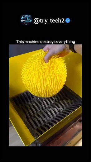 TECH AI on Instagram: "The post features a 22-second video of a yellow, googly-eyed shredding machine crushing everyday objects like scrubber sponges, balloons, masks, bubble wrap, and flip-flops, creating an "oddly satisfying" visual effect that aligns with popular ASMR destruction trends on social media. Posted on January 5, 2026, by Indonesian user @yusniarosdiana , it rapidly gained 432 likes, 163 reposts, and over 221,000 views in under 24 hours, indicating strong appeal in satisfying conte