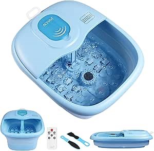 Collapsible Foot Spa Bath Massager with Heat, Foot Bath with 16 Shiatsu Massage Rollers, Remote Control, Pumice Stone, Bubbles, Foot Soak Tub with Timer and Temperature Control, Light Blue