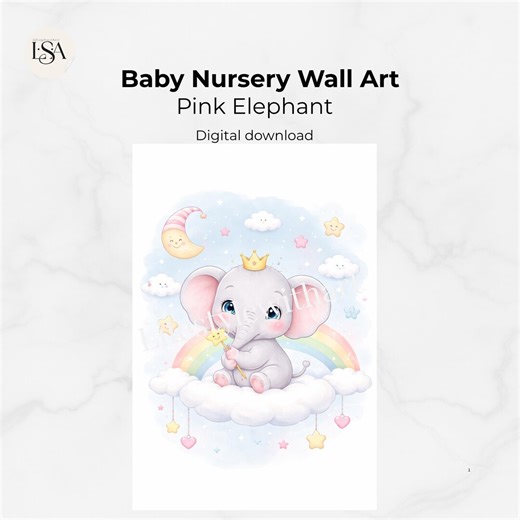 Baby Elephant Nursery Wall Art: Watercolor Rainbow Cloud Print (digital Download) - Etsy