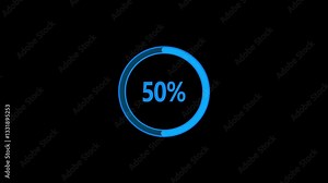 Science Futuristic Loading Circle Ring. Loading Transfer Download Animation 0-100% in blue science effect. light blue loading futuristic circle ring orb bar animation on black screen. 4K.