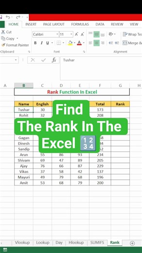 RANK Formula in Excel 🔢 | Rank Data Easily #excelshorts #shorts #excelformula #rank