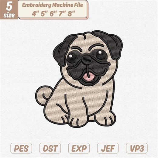 Pug Embroidery Design, Pet Machine Embroidery Designs, Baby Embroidery Designs, Pug Dogs Lover Gift, Cute Dog Pattern (digital Download) - Etsy