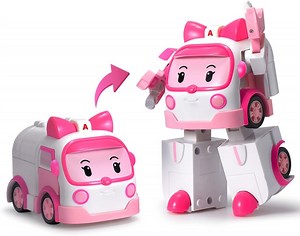 Robocar Poli Transforming Robot Toy - 4" Amber Emergency Vehicle Action Figures Playset Gift for Kids Ages 3