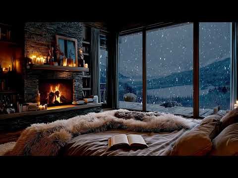 Cozy Fireplace with Gentle Wind Sounds 🌬️ Soothing Background for Relaxation