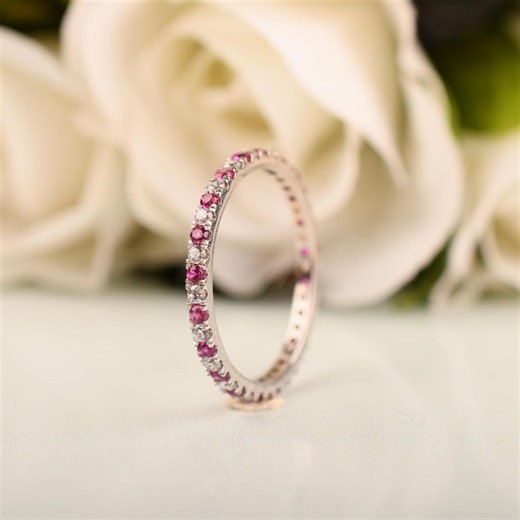 Ruby and Diamond Eternity Band Ring, Proposal Ring, Fine Jewelry, Wedding Bands for Her - Etsy