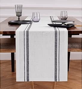 Solino Home Linen Table Runner 72 Inches Long - 100% Pure Linen Black and White French Stripe Table Runner 16 x 72 Inch for Dining, Dresser, Spring