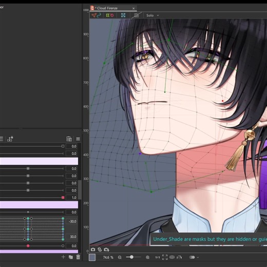 Live2D tutorial how to create a back jaw effect by duplicating the face layer and adjusting its shape! It emphasizes the importance of a separate outline layer at the back for seamless merging with the neck outline and acting as a maskTags: face, tutorialposted in @live2dtree