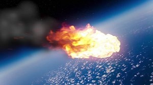 Asteroid Meteor Entering Atmosphere Space Fire Burn Universe 3D Renderings Animations
